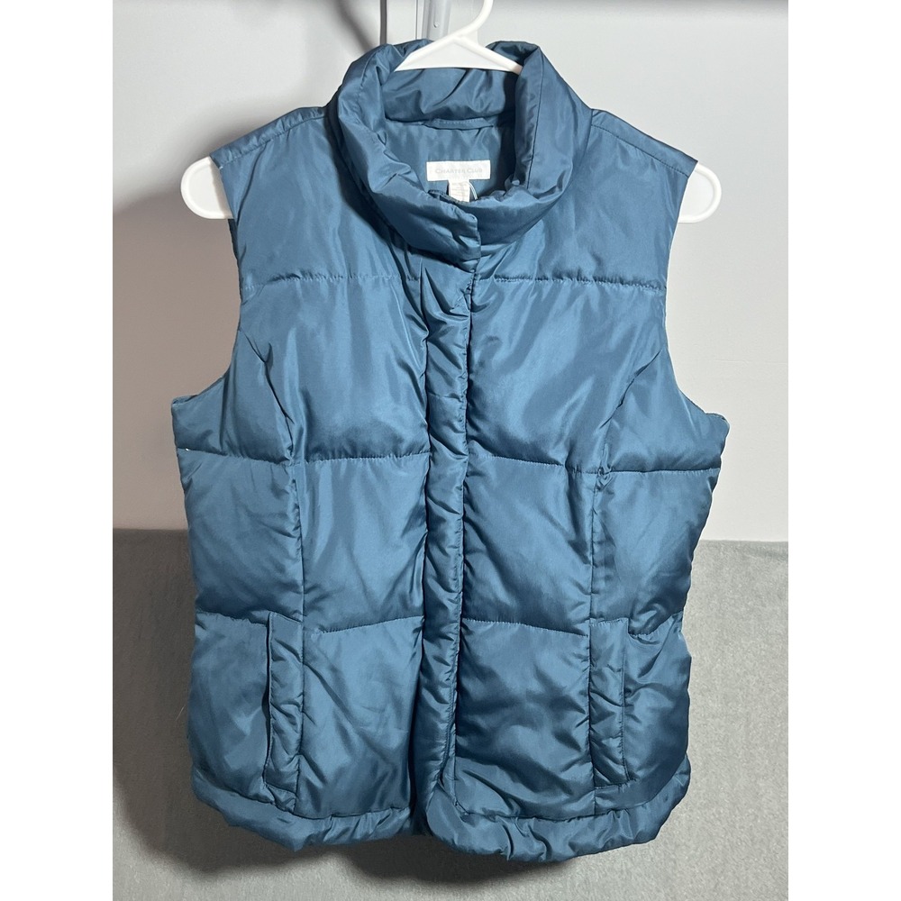 Charter Club Women's Medium Teal Blue‎ Puffer Vest Quilted Sleeveless Jacket